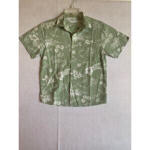 Zara Boys Shirt Hawaiian Floral Kids Size 11-12 Short Sleeve Button Casual Green